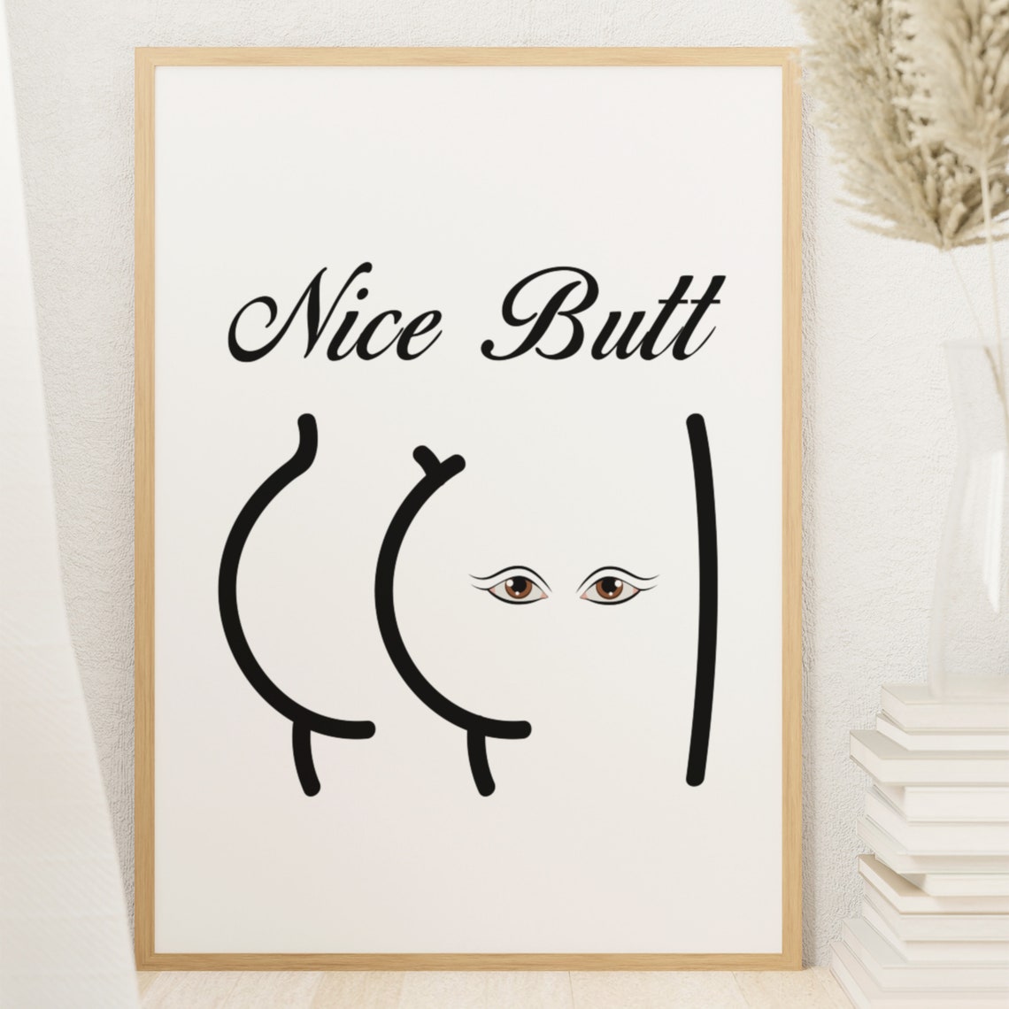Nice Butt Black Script Minimalist Line Art Cheeky Humor Poster - Image 6