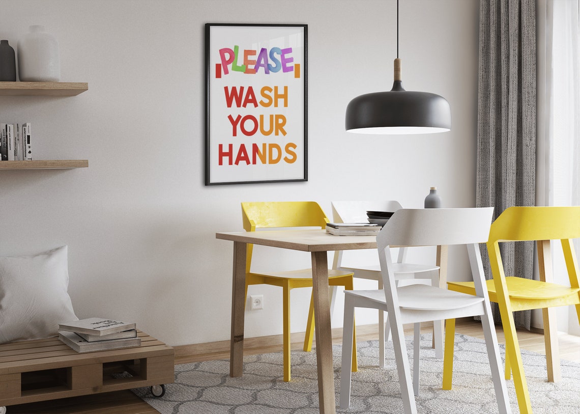 Please Wash Your Hands Rainbow Watercolor Kids Bathroom Poster - Image 2