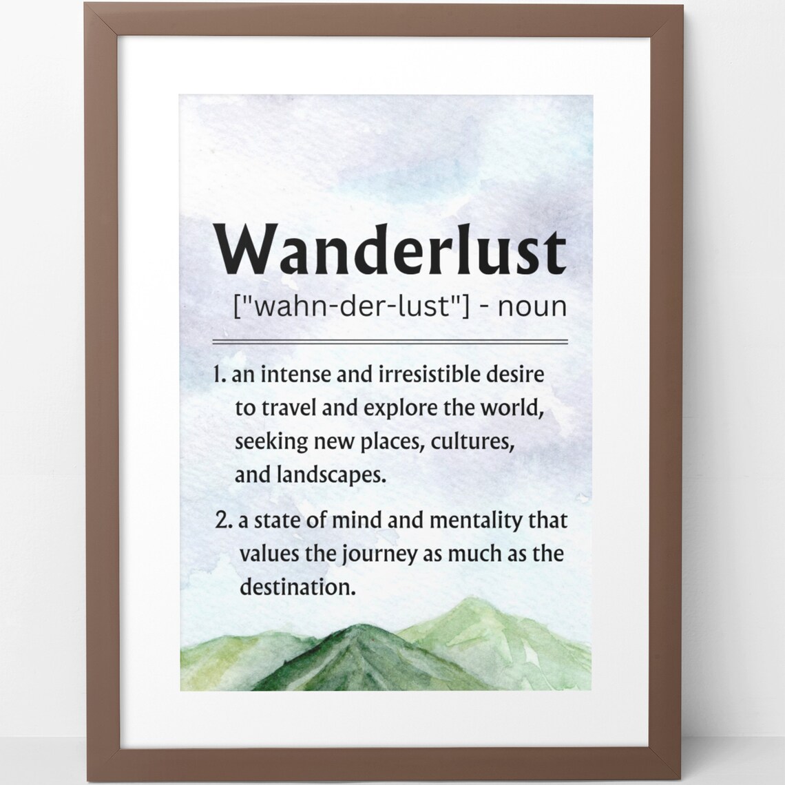 Wanderlust Definition Travel Quote Watercolor Mountain Adventure Poster - Image 2