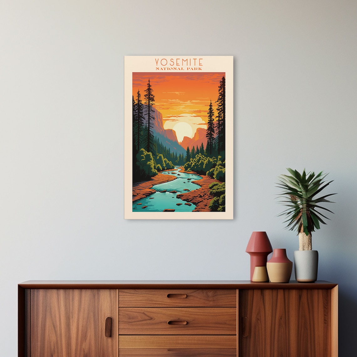 Yosemite National Park Sunset River Pines Gorge Travel Poster