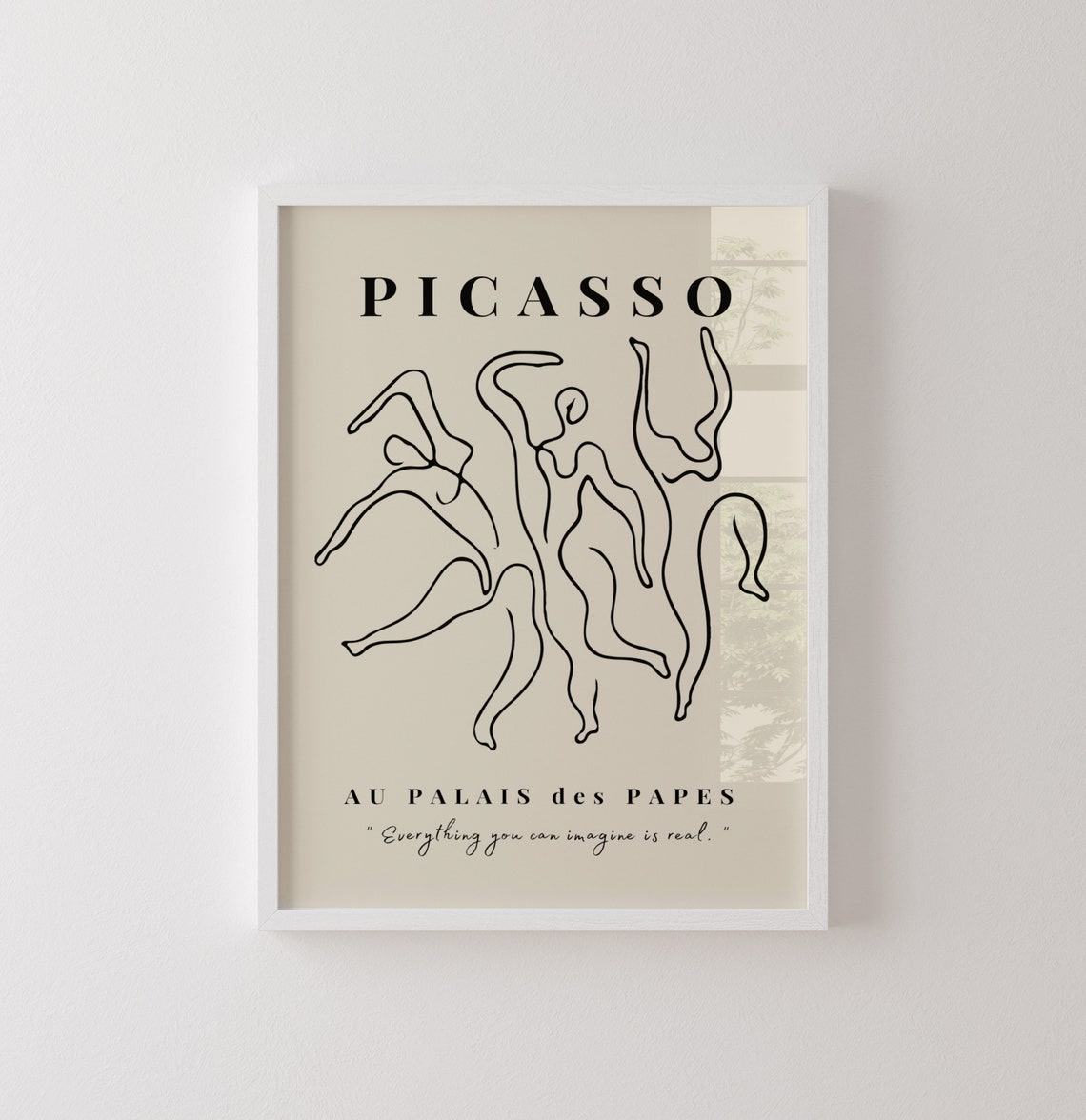 Picasso Line Art Faces Exhibition Style Beige Minimalist Poster - Image 4