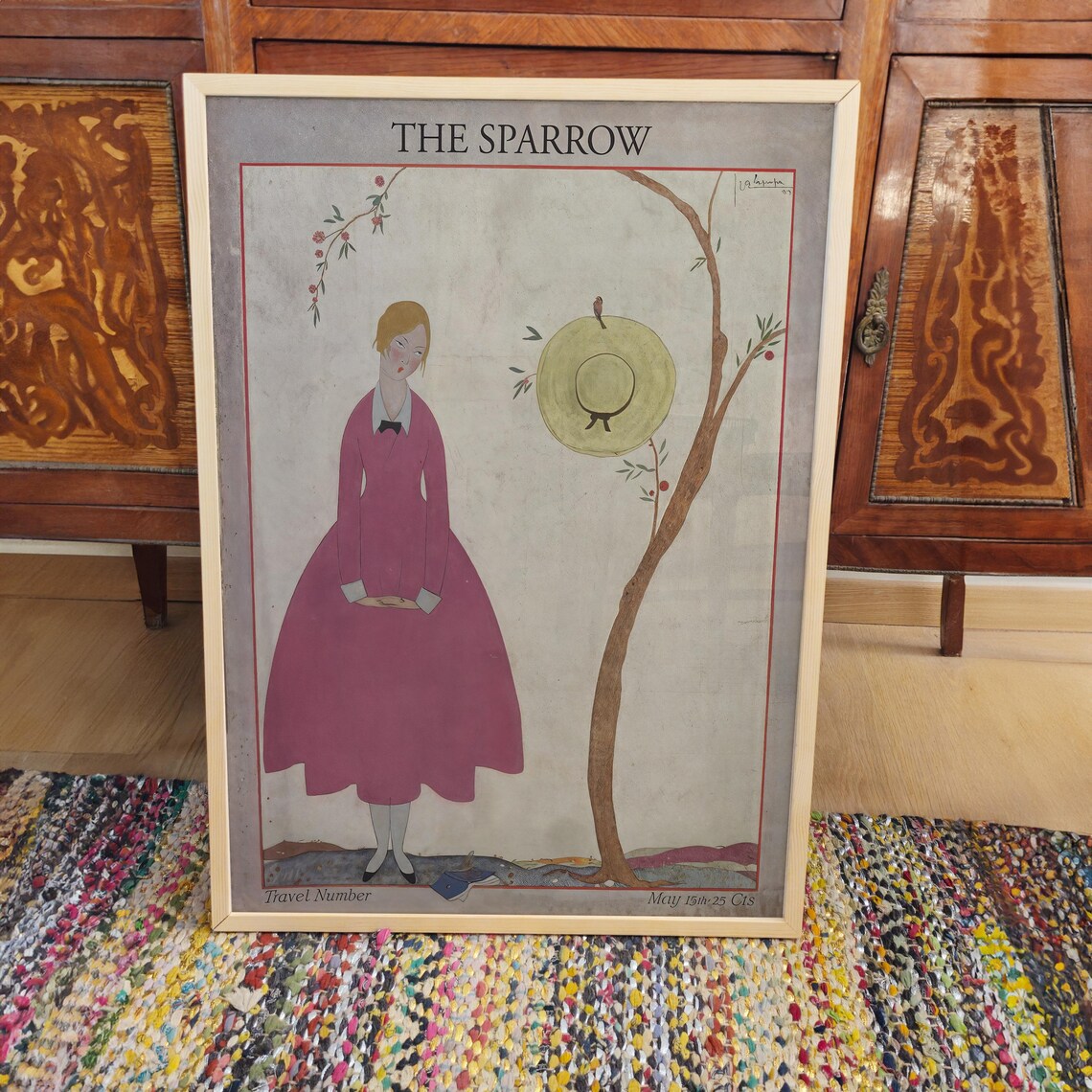 The Sparrow Art Deco Fashion Lady In Pink Gown Vintage Travel Poster - Image 3