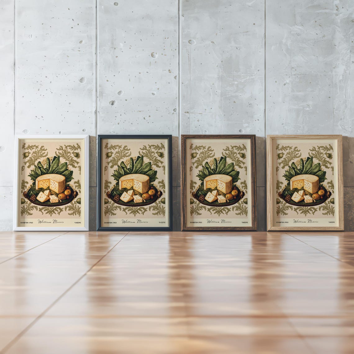 William Morris Style Cheese Wheel Vintage Kitchen Illustration Poster - Image 2