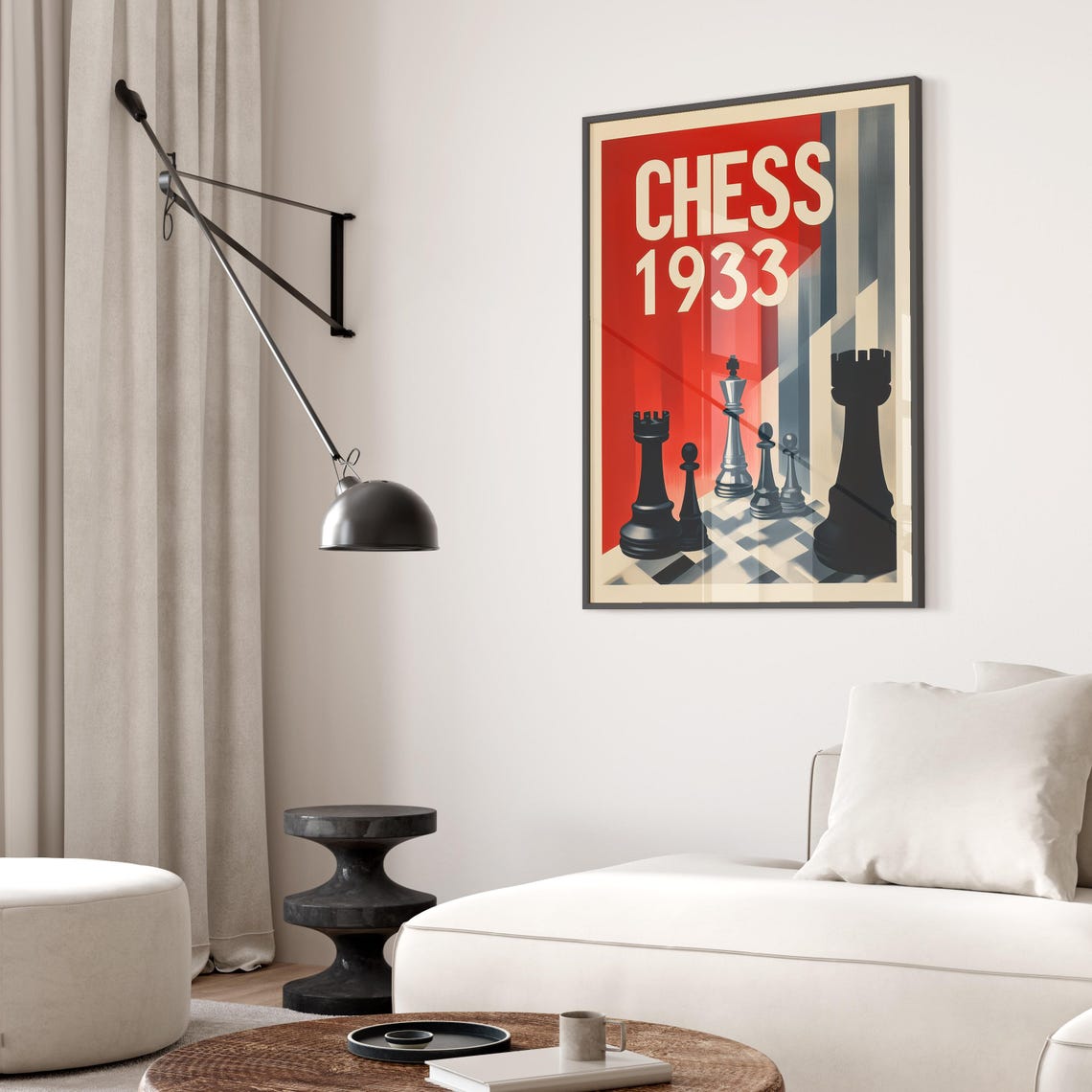 Chess 1933 Red Vintage Game Room Strategy Decor Retro Art Poster - Image 2