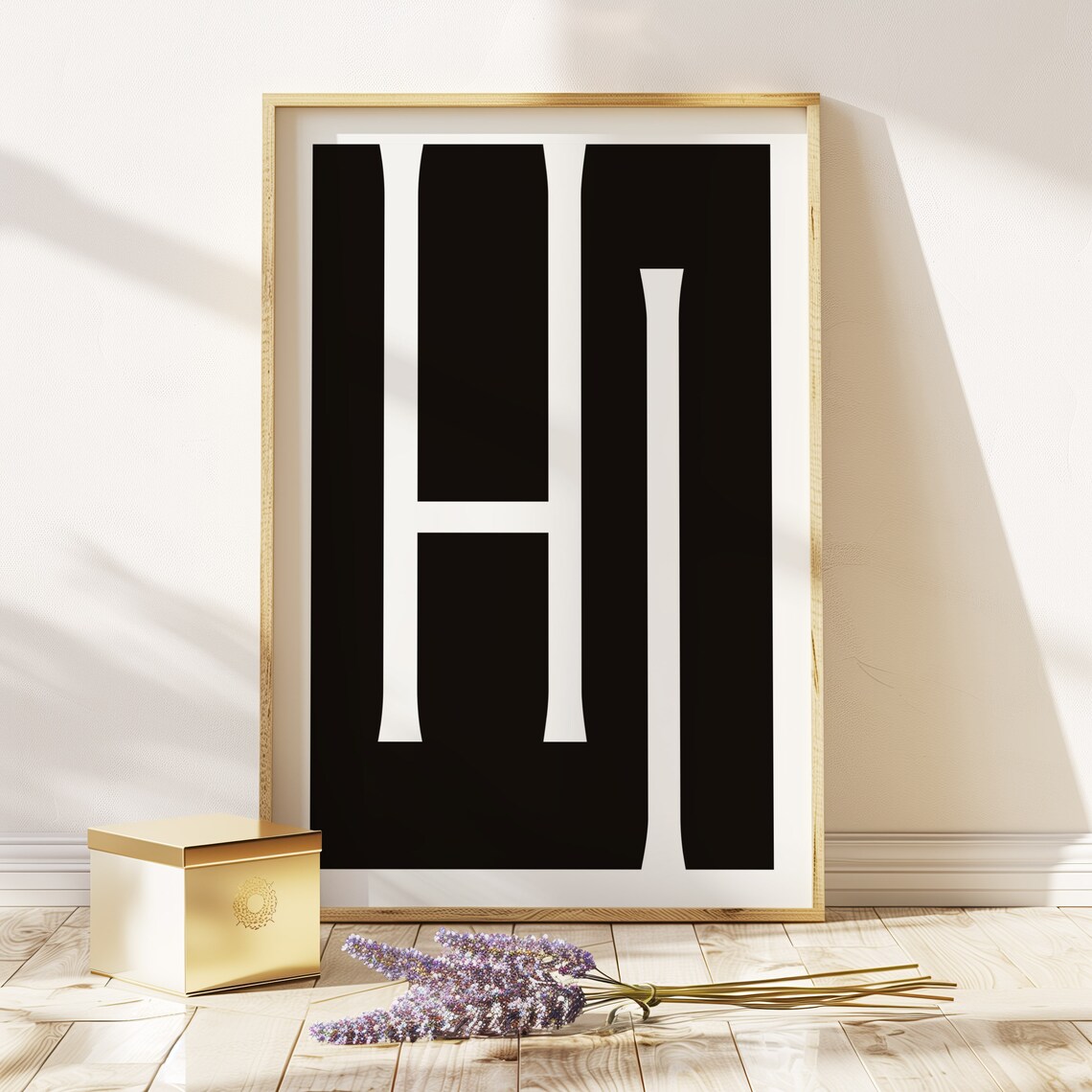 Minimalist Hi Typography Print Bold Black And White Letter Art Printed On Luxury Paper