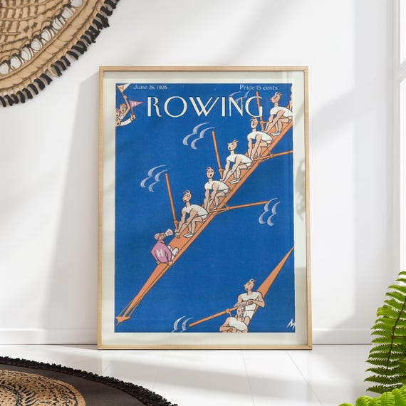 Vintage Rowing Wall Art Mid Century Sports Poster For Nautical And Retro Decor