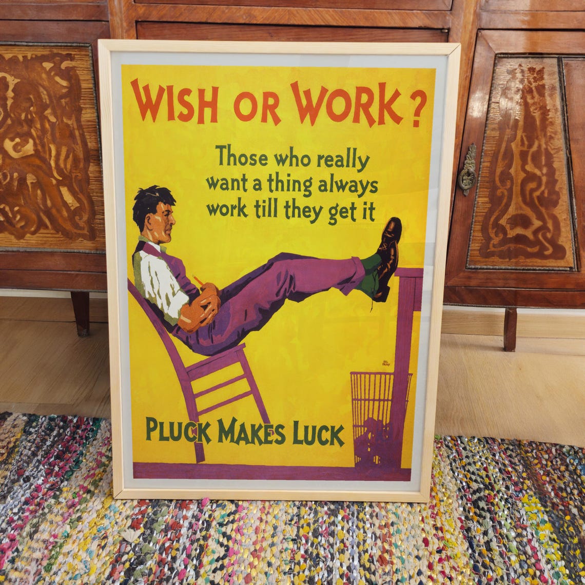Wish Or Work Pluck Makes Luck Vintage Motivational Quote Art Poster - Image 3