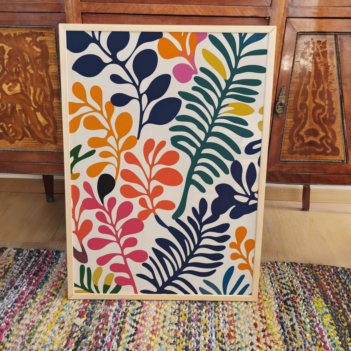 Colorful Boho Mid Century Abstract Fern Botanical Art Poster - Image 3