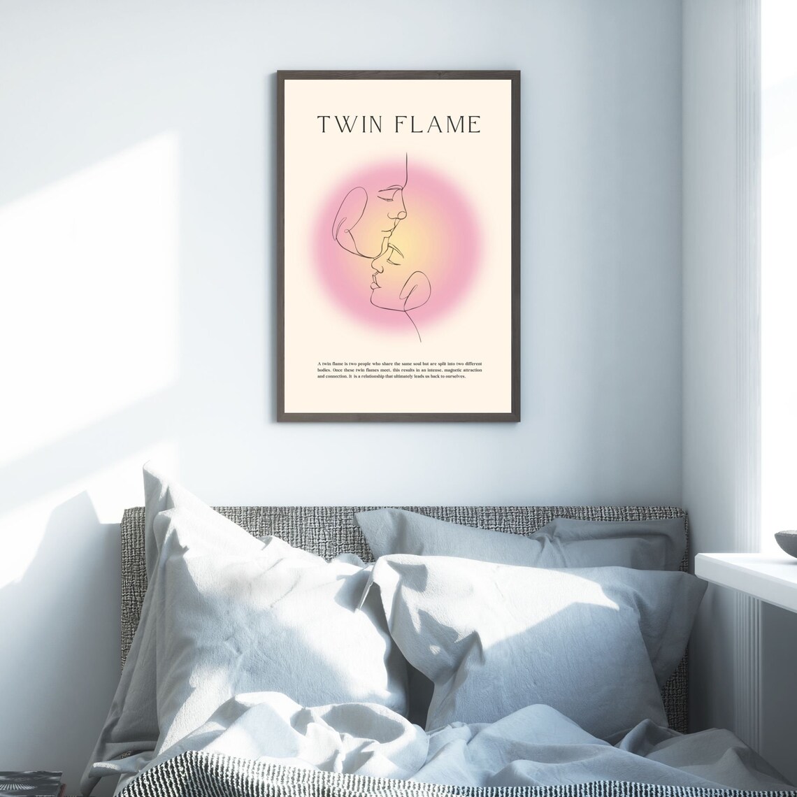 Twin Flame Minimalist Line Art Faces Pink Aura Romantic Quote Poster - Image 2