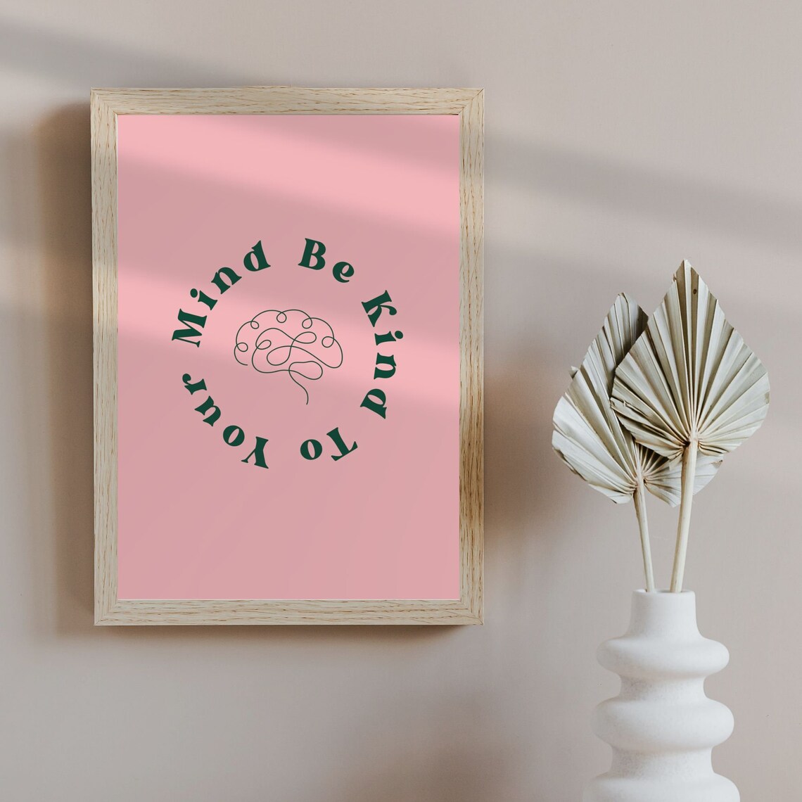 Be Kind to Your Mind Mental Health Brain Line Art Pink Poster - Image 3