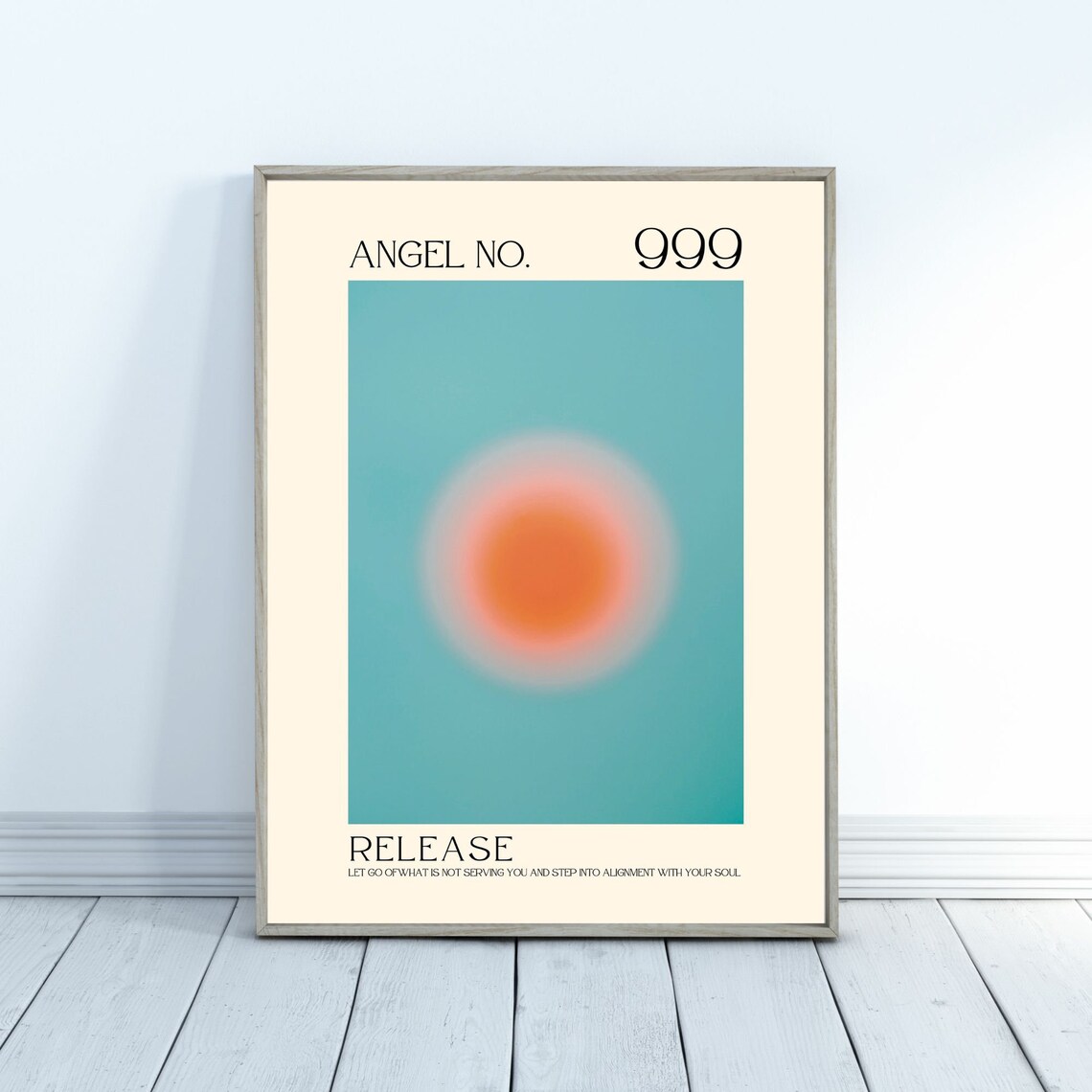 Angel Number 999 Teal Aura Release Spiritual Affirmation Poster