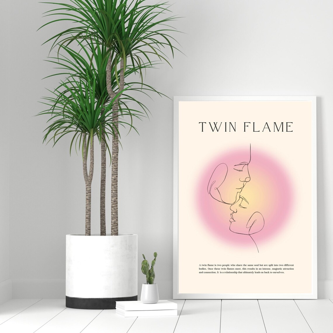 Twin Flame Minimalist Line Art Faces Pink Aura Romantic Quote Poster - Image 4