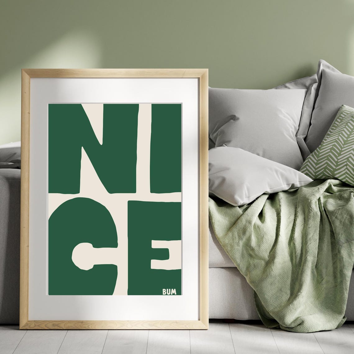 Nice Bum Cheeky Bold Green Typography Funny Quote Art Poster