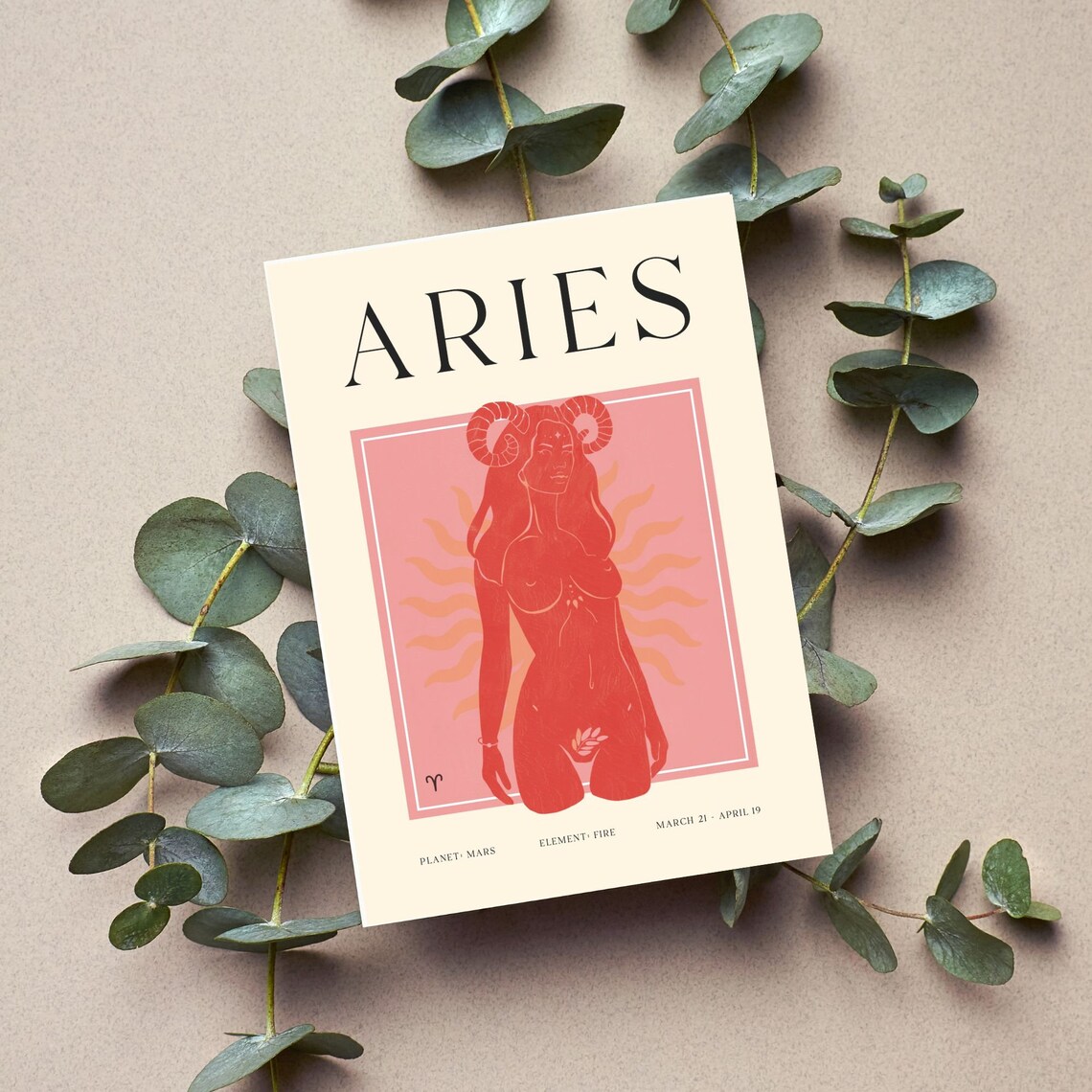 Aries Goddess Ram Horns Red Zodiac Feminine Star Sign Poster - Image 2