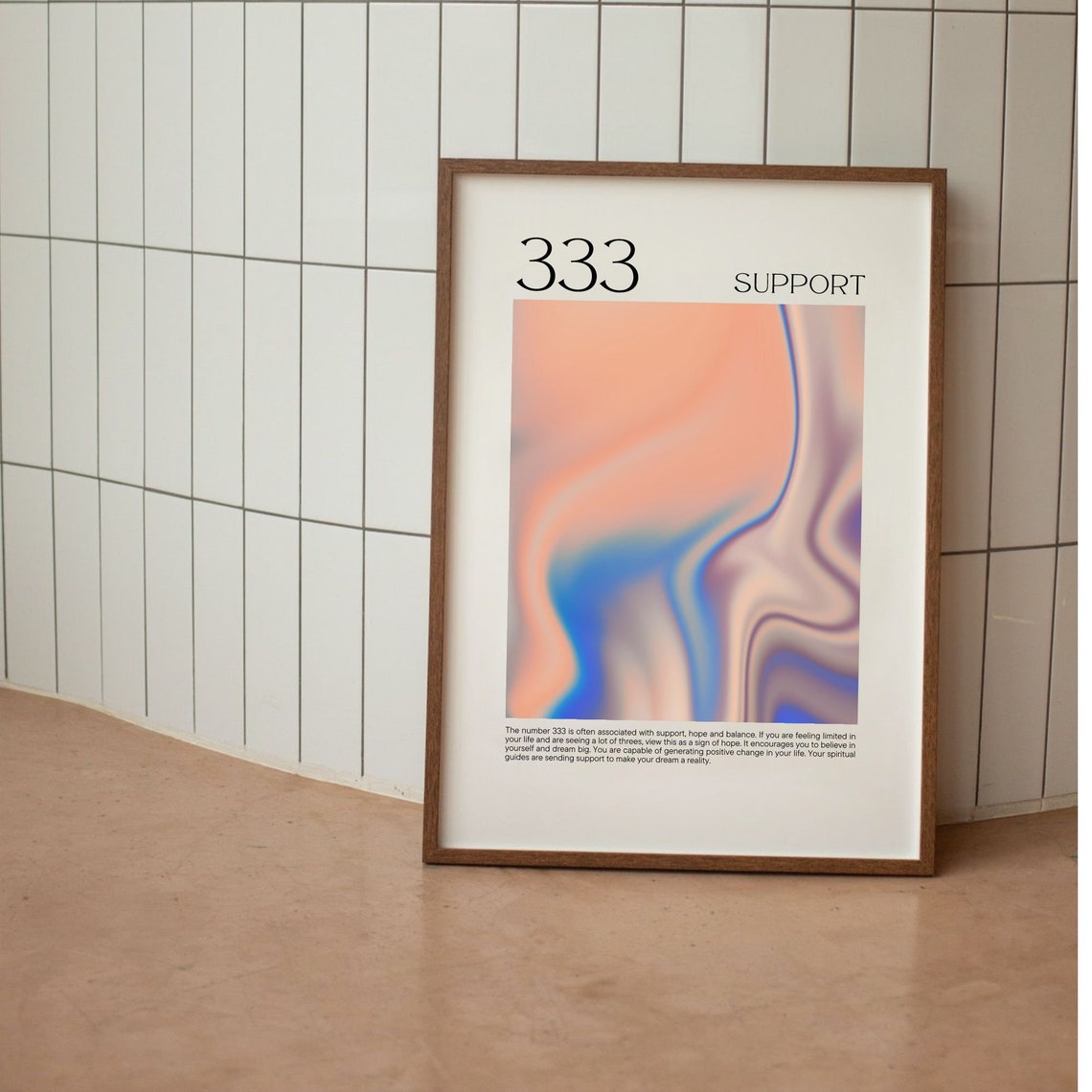 Angel Number 333 Support Peach Blue Aura Gradient Spiritual Poster