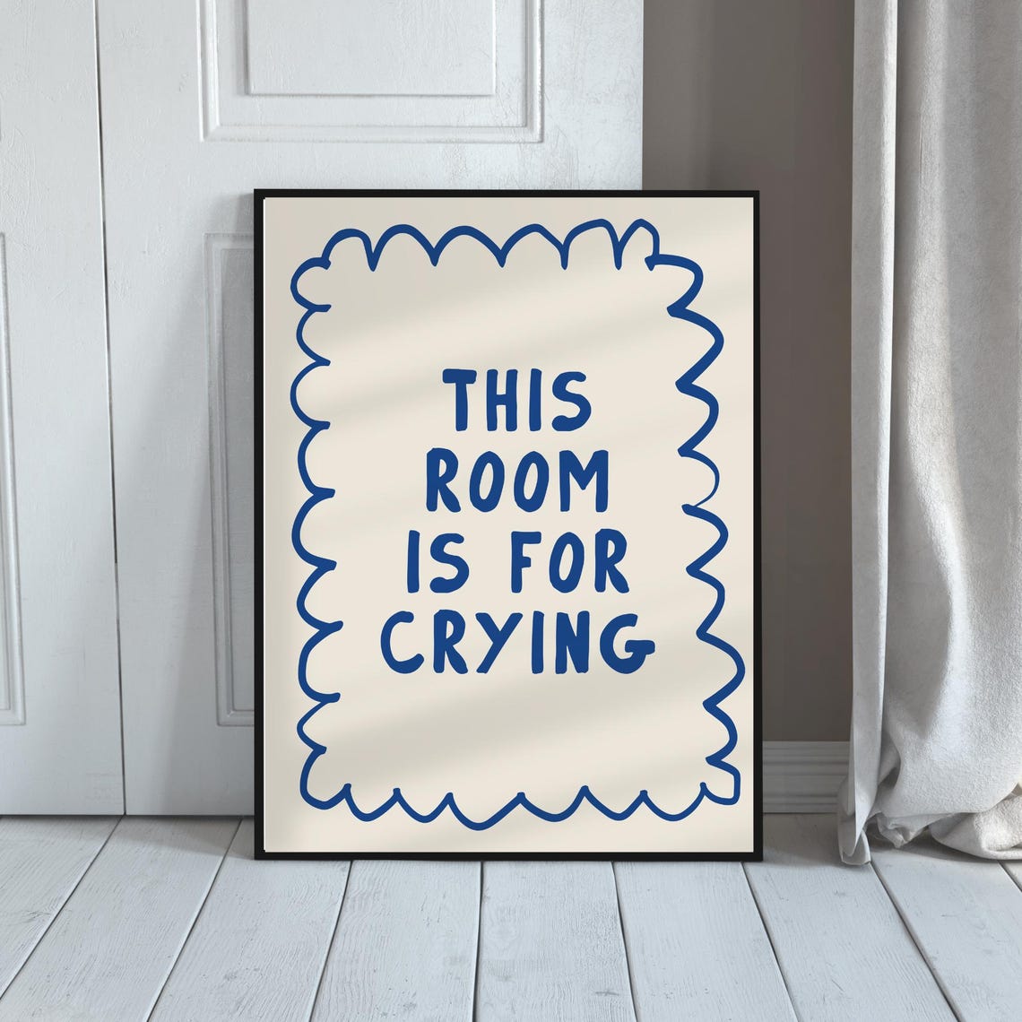 This Room Is for Crying Funny Blue Wavy Quote Bathroom Poster - Image 3