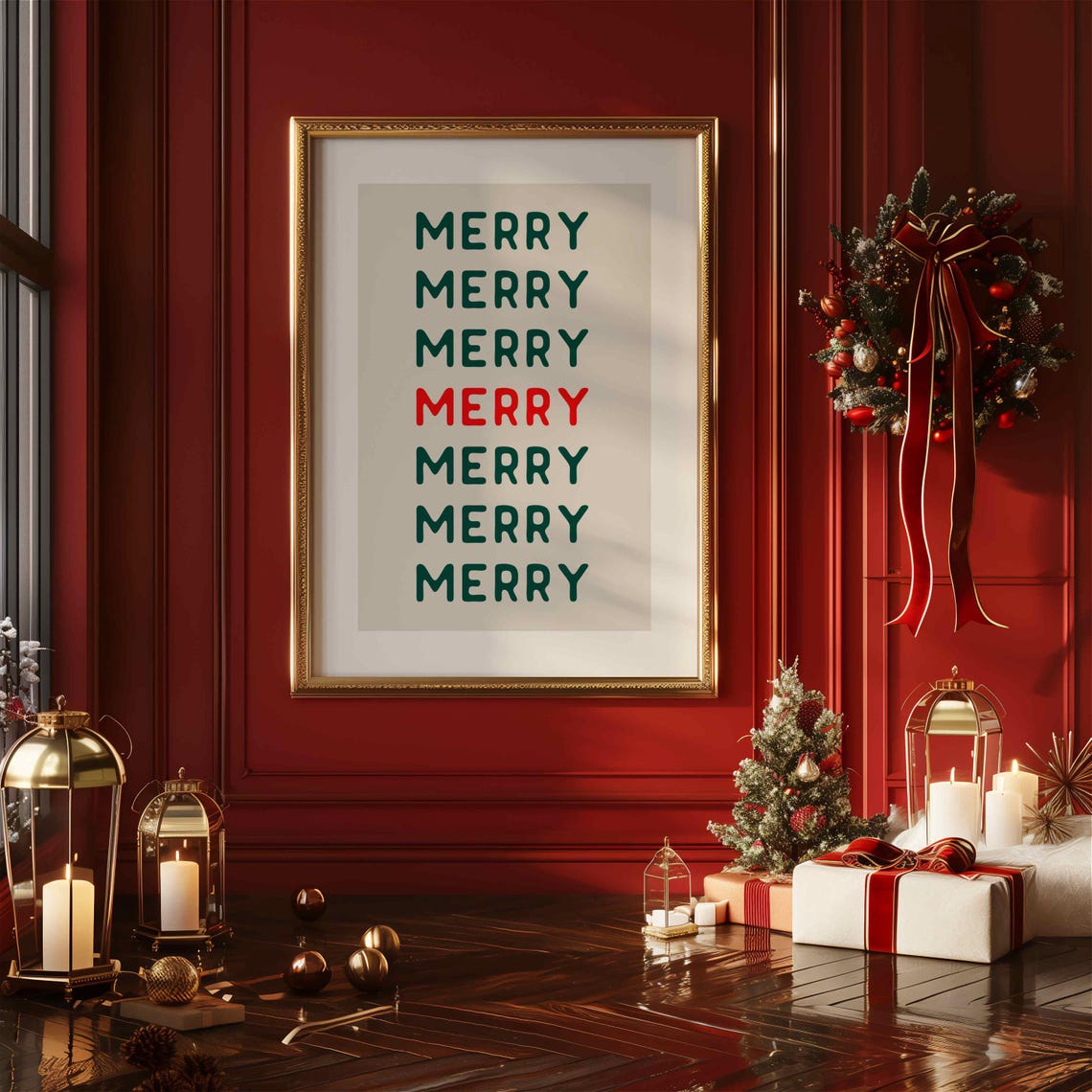 Bold Merry Merry Merry Stacked Retro Christmas Typography Poster - Image 3