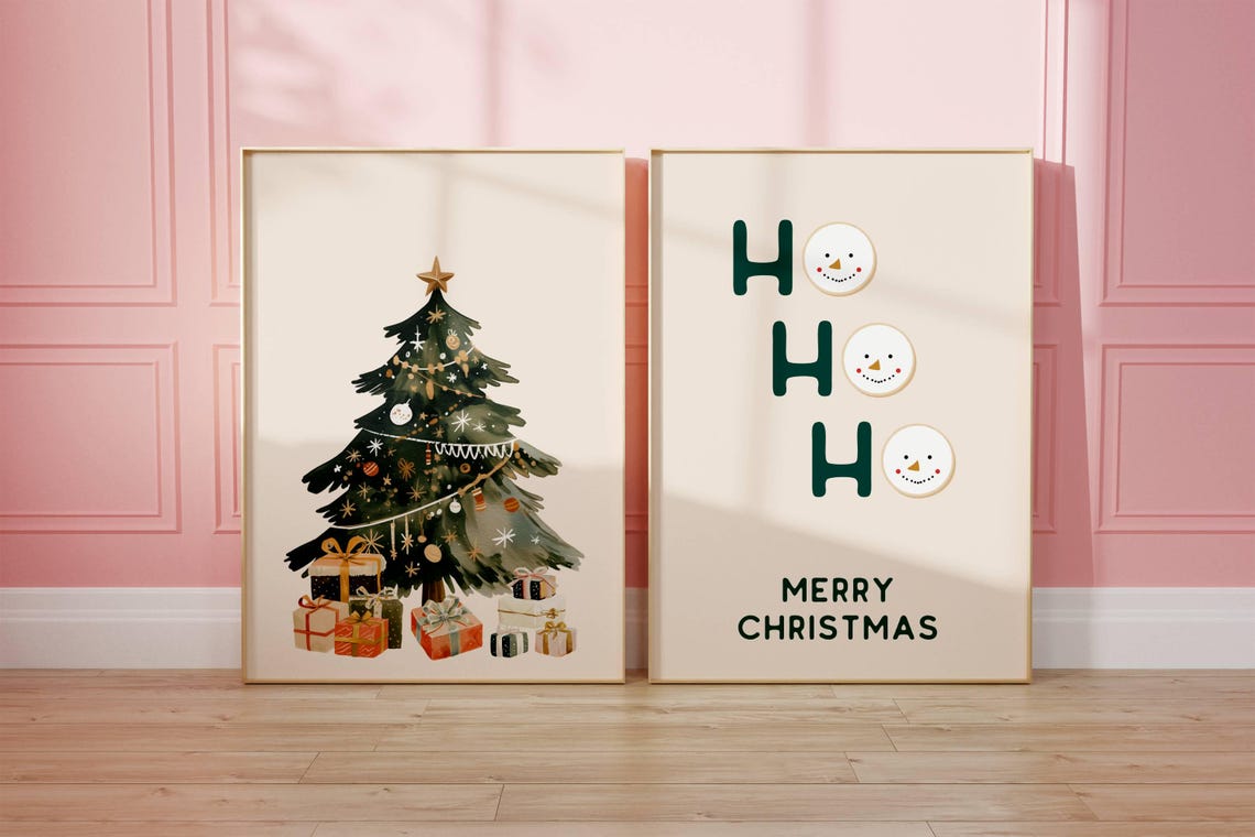 Cozy Minimalist Green Neutral Christmas Set Of 4 Winter Wall Art - Image 4