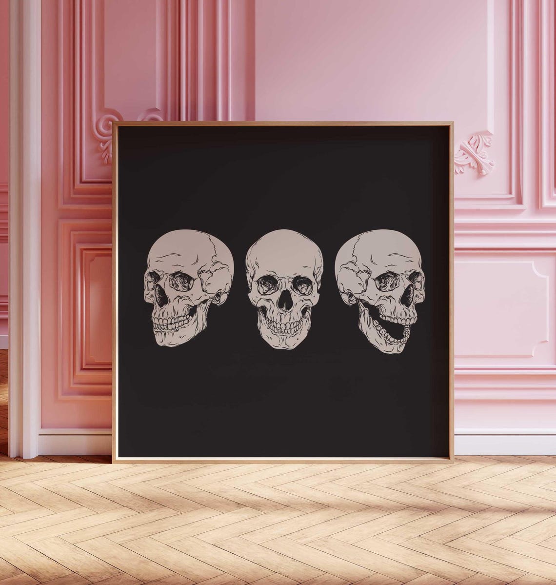 Vintage Skull Set Of Four Black Gothic Halloween Anatomy Print - Image 2
