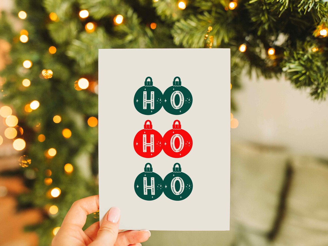 Ho Ho Ho Christmas Bauble Ornaments Green Red Holiday Poster - Image 3