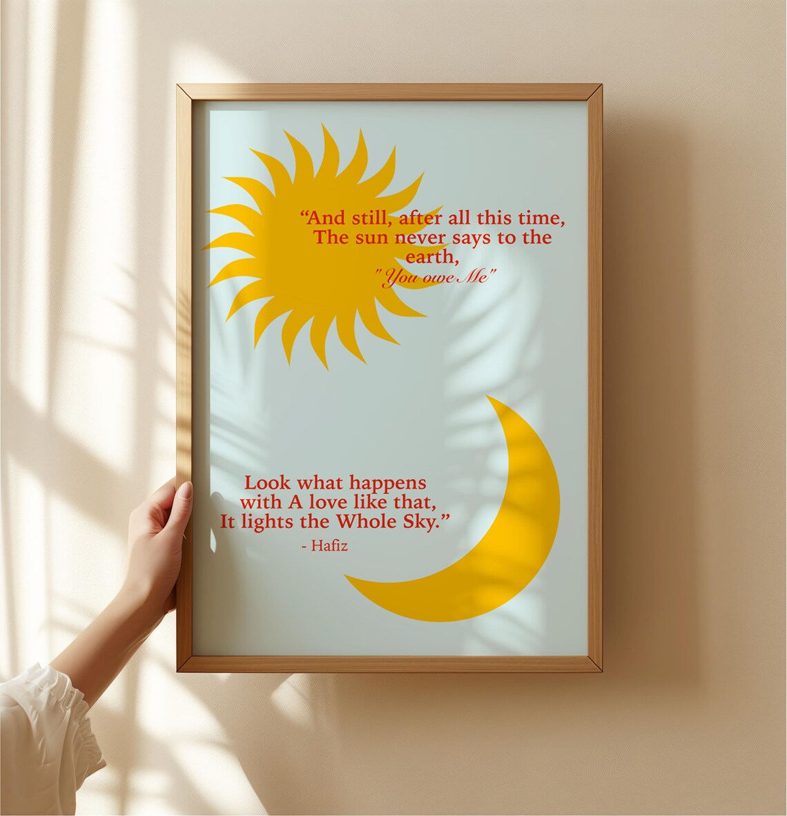 Hafiz Love Poetry Quote Sun Moon Positive Typography Wall Art