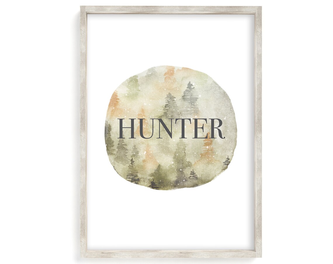 Hunter Woodland Name Forest Watercolor Personalized Nursery Poster