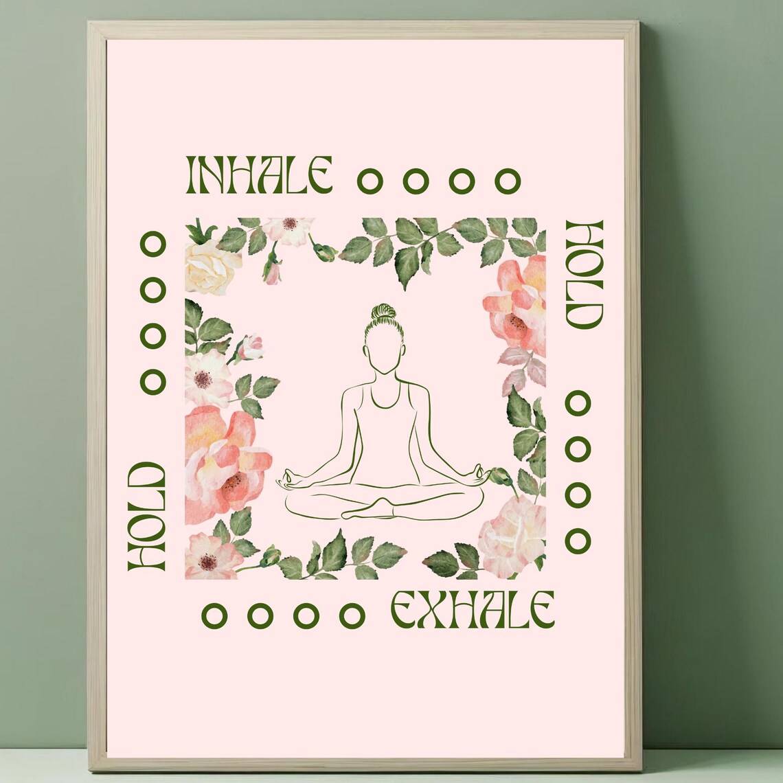 Box Breathing Meditation Floral Poster with Woman Yoga Line Art