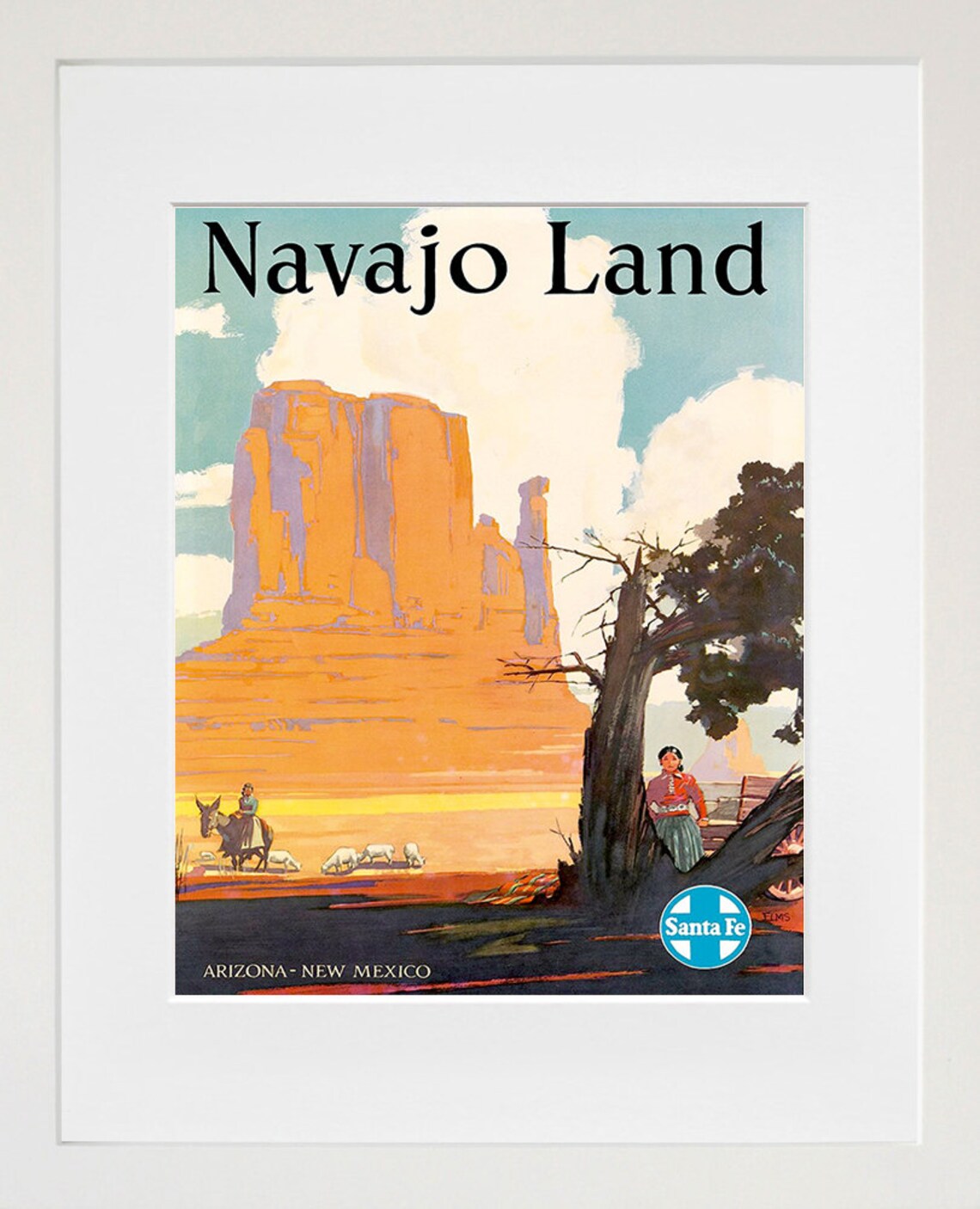 Navajo Land Arizona New Mexico Santa Fe Railway Vintage Mesas Poster