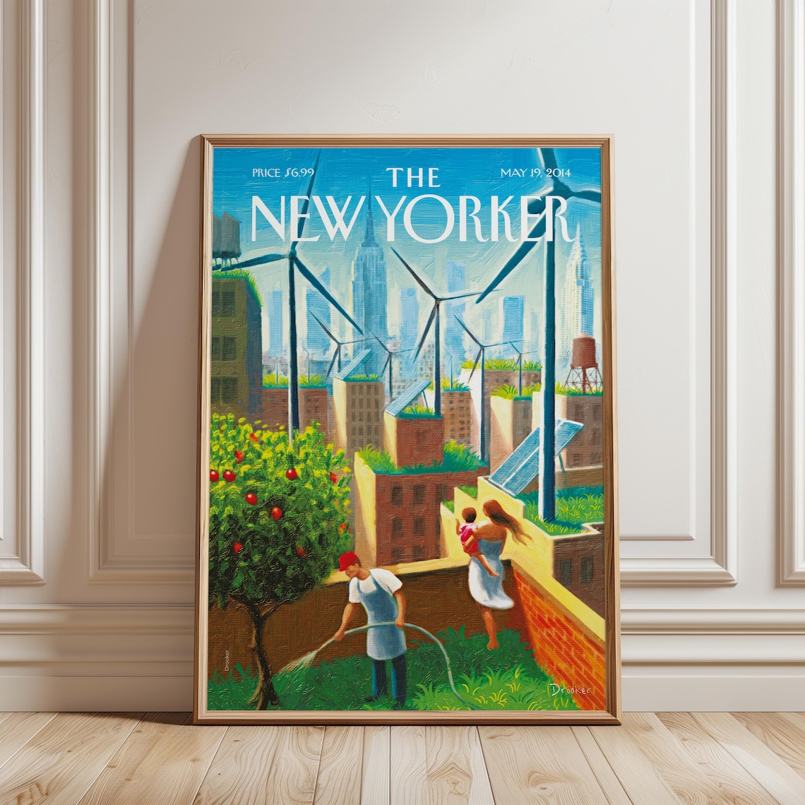 The New Yorker Green Eco City Wind Turbine Magazine Cover Wall Art