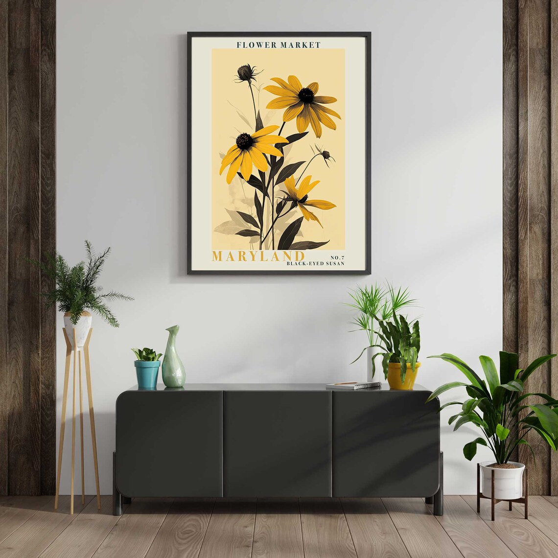 Maryland Black Eyed Susan Yellow Wildflower Botanical Poster - Image 3