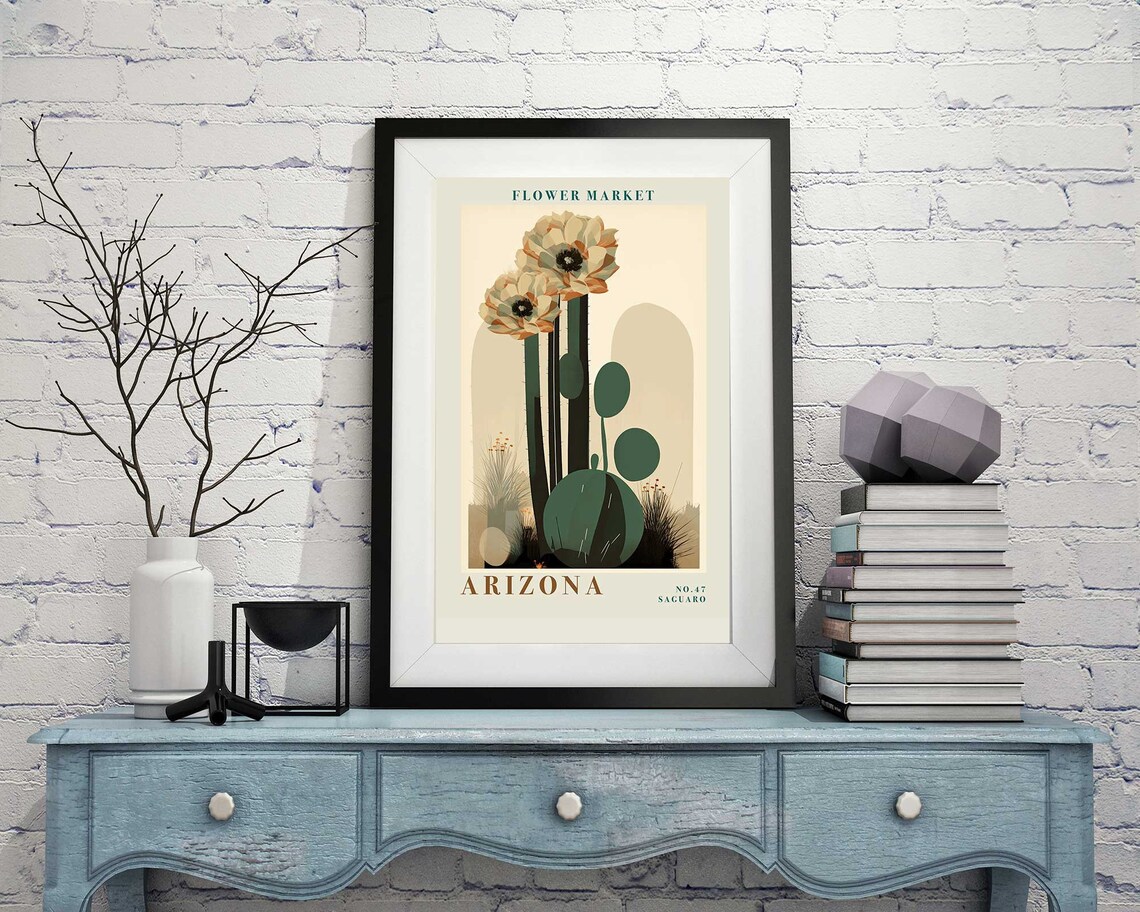 Arizona Flower Market Saguaro Cactus Bloom Desert Botanical Poster - Image 2