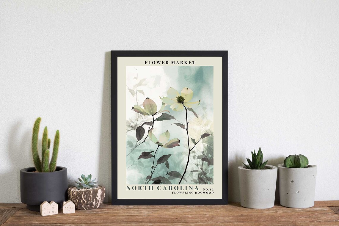 North Carolina Flowering Dogwood Watercolor Spring Botanical Poster - Image 5
