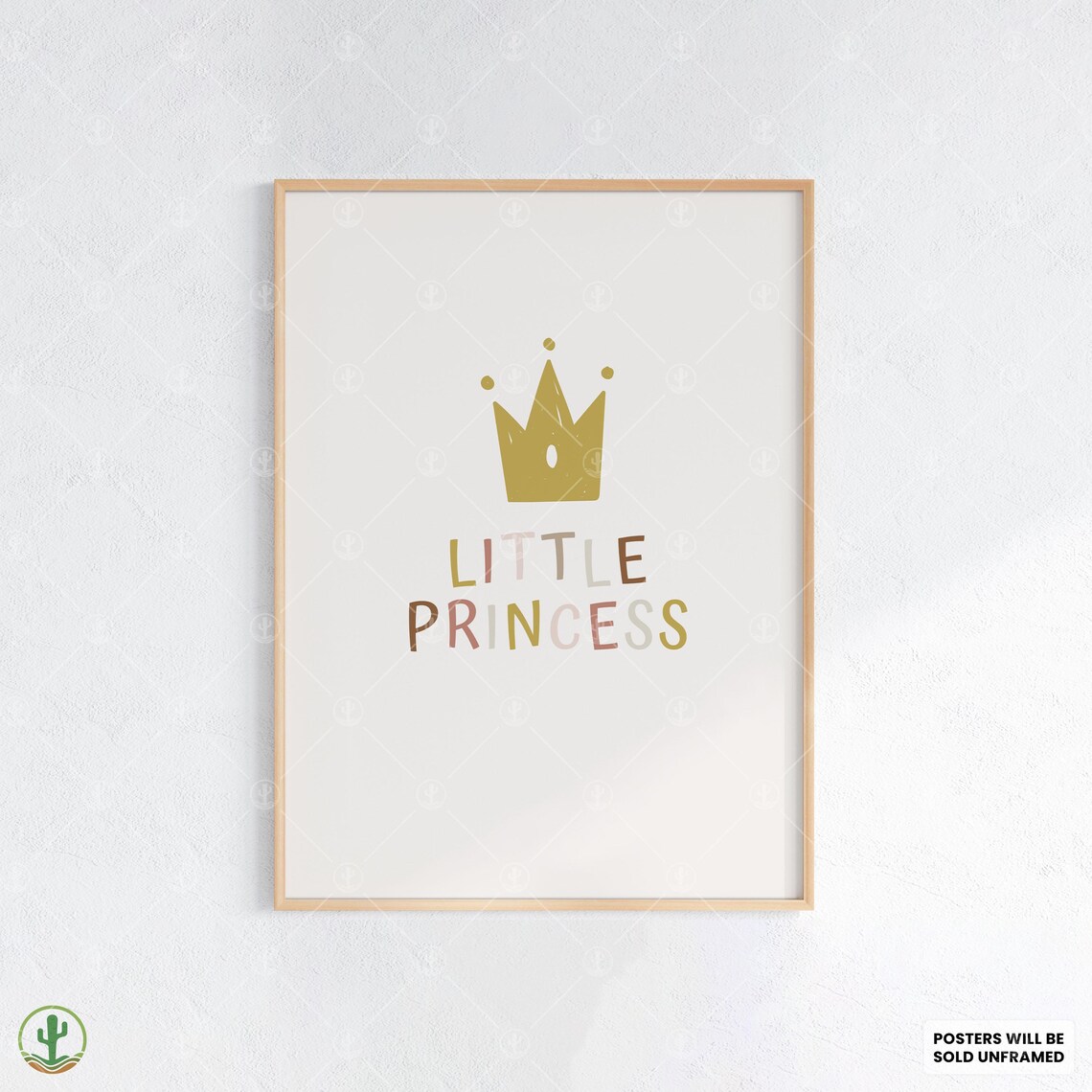 Little Princess Gold Crown Multicolor Letters Baby Nursery Poster
