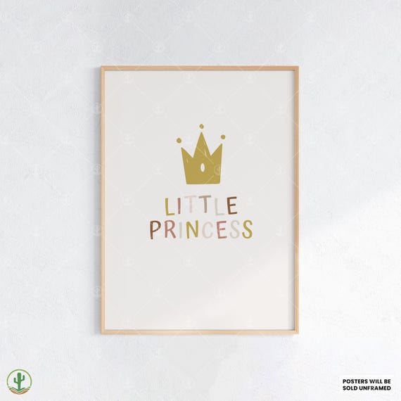 Little Princess Crown Print Nursery Wall Art Cute Baby Room Decor Animal Kids Poster