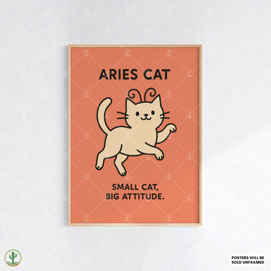 Aries Cat Small Cat Big Attitude Cute Astrology Zodiac Wall Poster