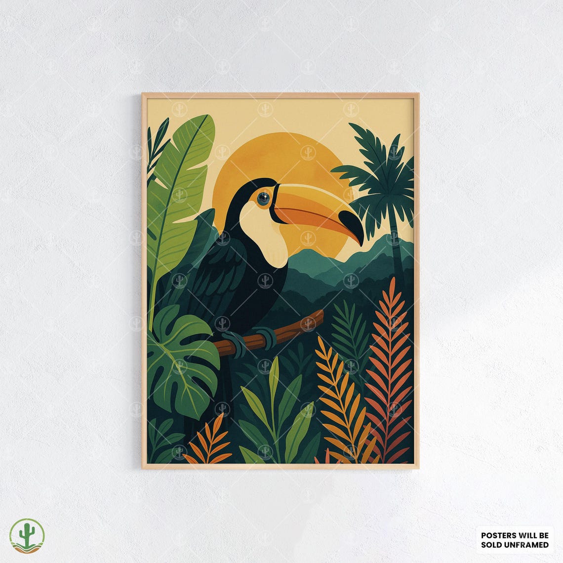 Tropical Toucan Wall Art Bold Jungle Bird Print With Sunset Foliage Colorful Botanical Poster For Eclectic Decor