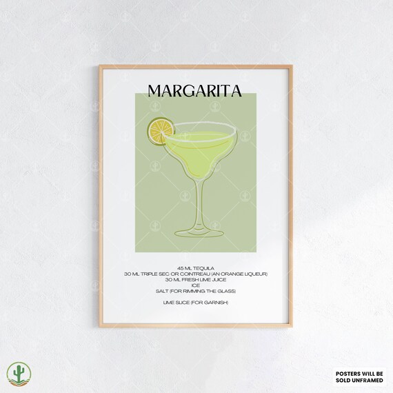Margarita Cocktail Recipe Poster Classic Lime Tequila Drink Kitchen Decor