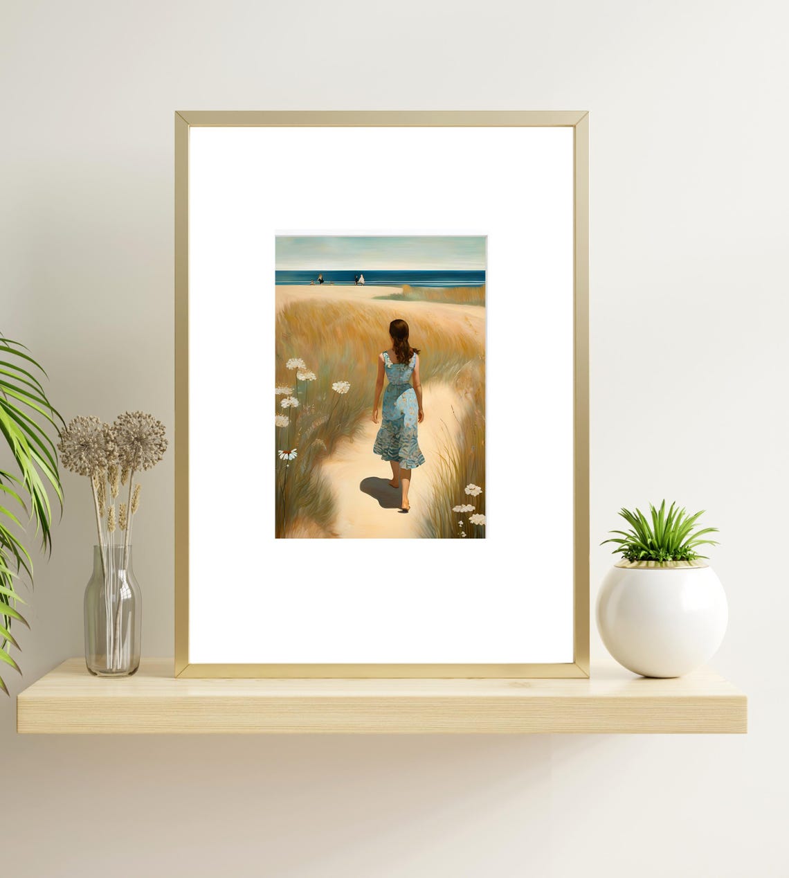 Woman Walking Sandy Path To Beach Dunes Coastal Seaside Art Poster - Image 4