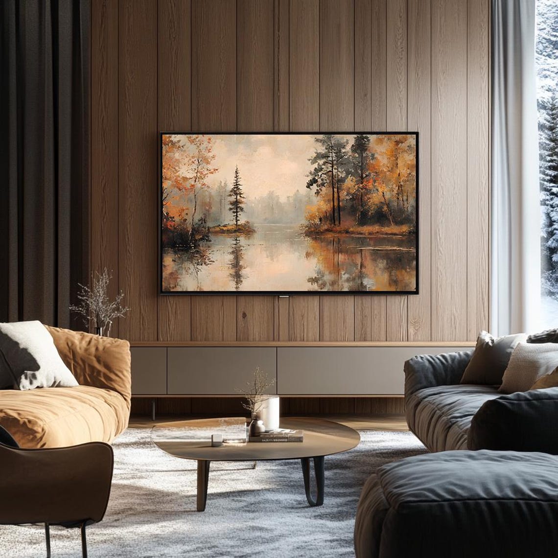 Misty Autumn River with Golden Trees Reflected in Calm Water Poster - Image 3