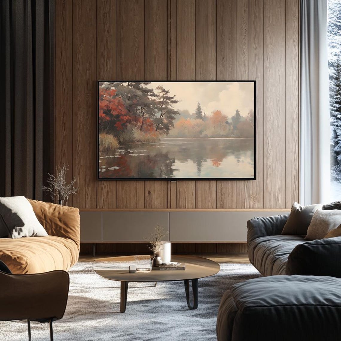 Autumn Lake with Red and Gold Foliage Reflections Calm Poster - Image 3