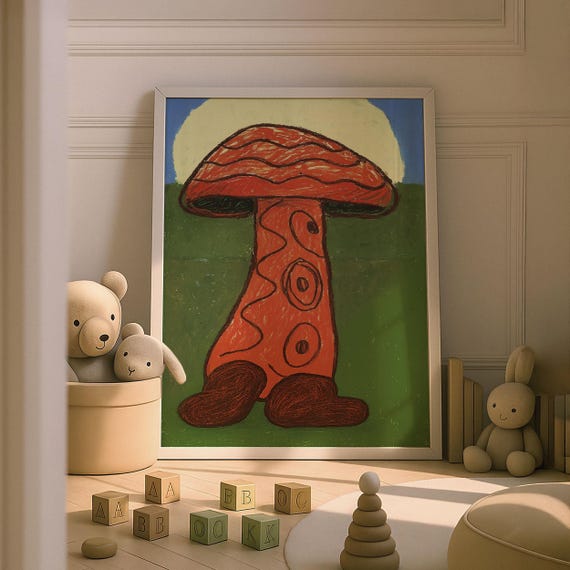 Mushroom Nursery Print Whimsical Kids Room Decor
