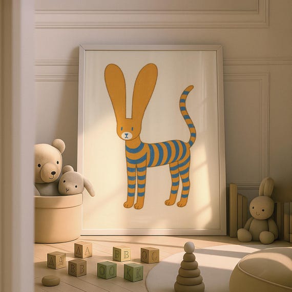 Cute Rabbit Nursery Wall Art Print Baby Animal Prints House Theme Kids Room Decor