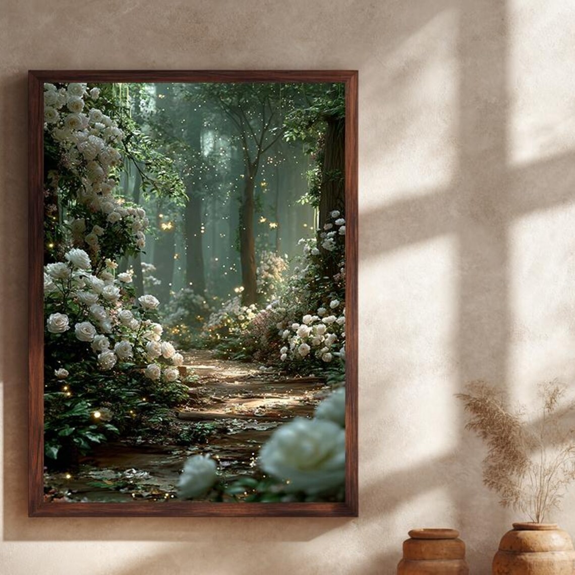 White Rose Enchanted Forest Path Dreamy Fairycore Garden Wall Art