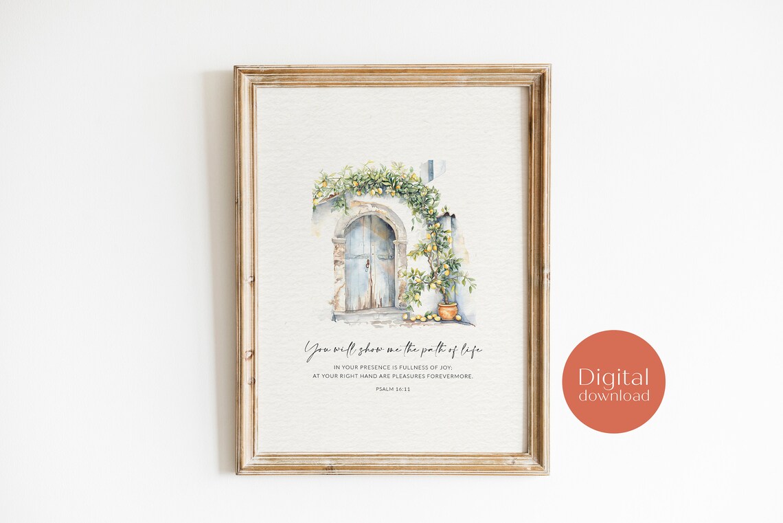 Psalm 16:11 Path of Life Lemon Tree Mediterranean Arch Doorway Poster - Image 4