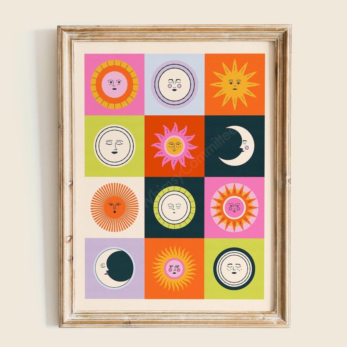 Sun and Moon Art Print, Whimsical Celestial Decor