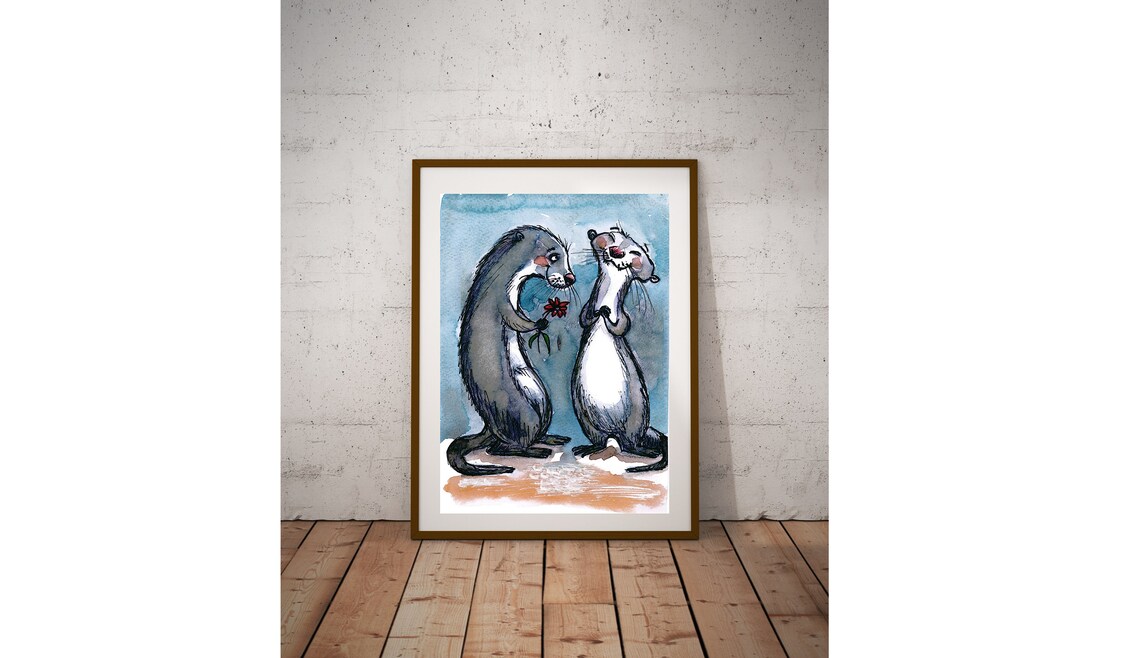Mink Animal Watercolor Nursery Art Print