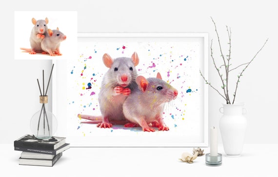Couple Rats Custom Pet Portrait, Watercolor Art