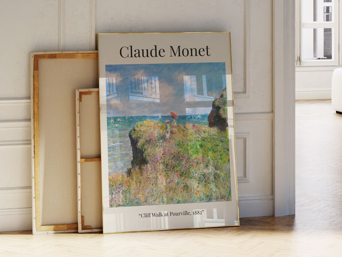 Claude Monet Cliff Walk at Pourville Coastal Seascape Art Print - Image 2