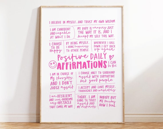 Positive Affirmation Quotes, Teen Girl Room Decor Art Print