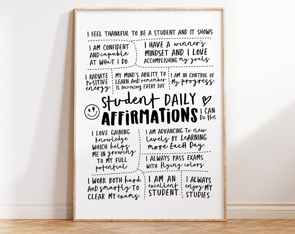 Student Daily Affirmations Classroom Poster Print
